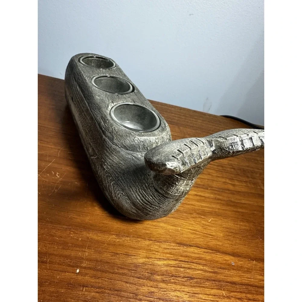 Distressed Wood Finish Resin Smiling Whale Three Hole Tealight Candle Holder